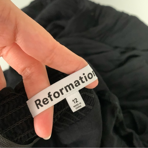 Reformation Sigmund Slit Cut Puff Shoulder Sleeve Square Neck Black Dress 12 - Picture 7 of 14